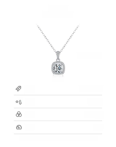 Detailed specs of S925 sterling silver halo necklace with 6.5mm zircon pendant details
