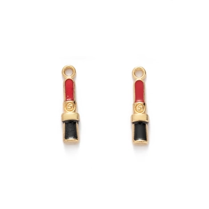 Lipstick shaped alloy pendant with red enamel finish for DIY jewelry making