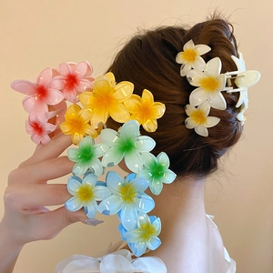Flower Hair Claw Clips Acrylic Plumeria Gradient Summer Beach Vacation Elegant Non-Slip Hair Styling For Women