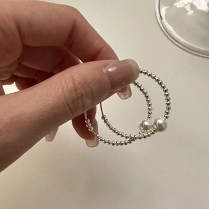 925 Sterling Silver Artificial Pearl Hoop Earrings Korean Niche Minimalist Round Bead Chain Jewelry For Women Retro Elegant Style
