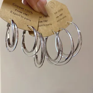 Créoles Superposées Géométriques Minimalistes Cuivre Bijoux Avec Tige En Argent Mode Cadeau Pour Femmes