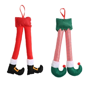 Christmas elf legs decor with red pants and striped legs for tree or car hanging