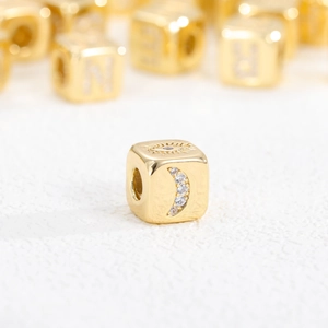 18K gold-plated cubic bead with moon and eye patterns and inlaid zircon stones