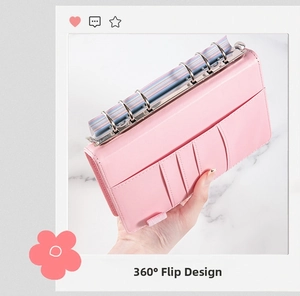 Pink A6 crocodile PU leather binder with 360-degree flip design and interior card slots