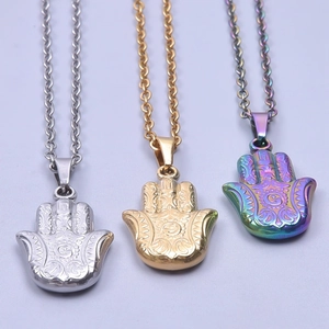 Ensemble de colliers avec pendentif main de fatma en acier inoxydable or et argent