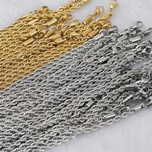 Rope Chain Necklace Stainless Steel Vacuum Plated Color Retention Hip Hop Fashion Jewelry For Men Women Lobster Clasp