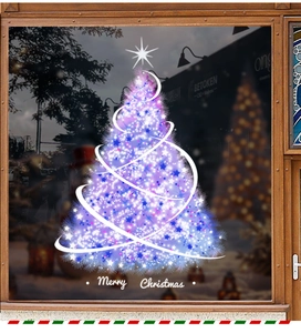 Glow Christmas tree window sticker with Merry Christmas text for glass decor