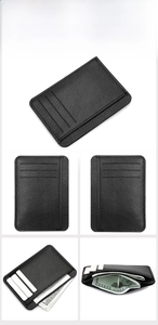 Slim black lychee pattern PU card holder with multiple slots and cash compartment
