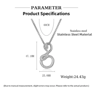Detailed view of vintage snake pendant necklace with scales texture and precise dimensions