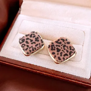 Square Leopard Print Earrings With 925 Sterling Silver Earring Post Alloy Acrylic Vintage Fashion Jewelry For Women