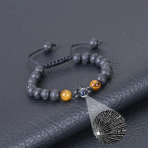 Braided projection bracelet with 8mm lava stones and I Love You in 100 languages