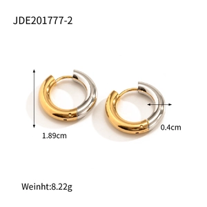 Detailed size map of two-tone gold and silver 18k plated stainless steel hoop earrings