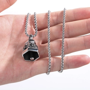 Gothic punk skull bell pendant necklace in vintage silver finish for men
