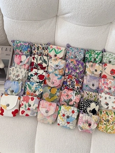 Floral Canvas Mini Coin Purse Portable Sanitary Napkin Storage Bag With Snap Button And Hanging Loop For Women Girls