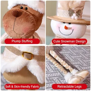 Christmas plush dolls with telescopic legs featuring reindeer and snowman designs