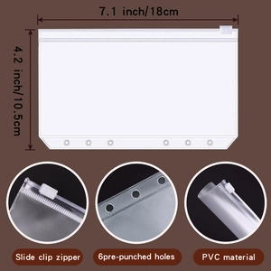 A6 size PVC binder pocket with slide clip zipper and 6 pre-punched holes for budget planner