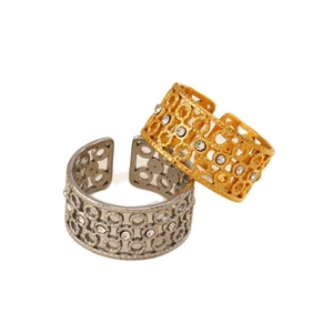 Minimalist geometric hollow round stainless steel rings with small crystals in gold and silver