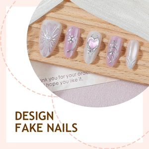 Exquisite handmade cat eye fake nails with golden 3D heart and pearl decorations