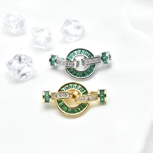 Emerald green square zircon pendant connector in gold and silver finish with white crystals