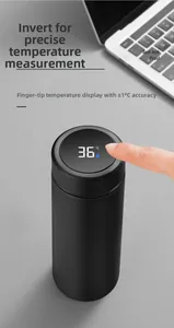 Close-up of smart vacuum flask lid showing real-time LED temperature display at 36°C