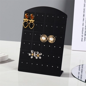 L-shaped black acrylic 48-hole earring display stand with multi-slot organizer design