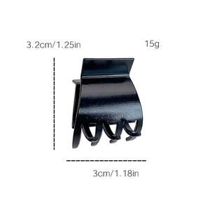 Glossy black metal hair claw clip with size dimensions 3.2cm by 3cm and weight 15g