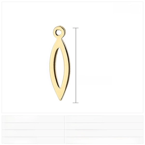 Macro detail of 19x5mm golden stainless steel leaf pendant for DIY jewelry making