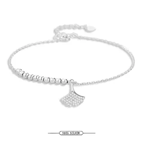 925 Sterling Silver Ginkgo Leaf Bracelet For Women Sparkling Rhinestone Elegant Adjustable Jewelry Hand Chain Gift