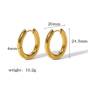 Detail view of 24.5mm gold chunky hoop earrings with size and weight measurements