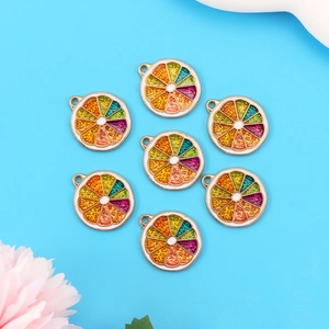 Colorful lemon and orange slice enamel charms with gold frames for DIY jewelry making