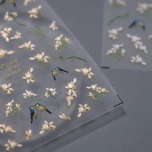3D Embossed Nail Art Stickers PET Self Adhesive Floral Bird Pattern Embroidery Texture Elegant Manicure Decals
