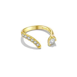 Adjustable S925 sterling silver snake ring in gold finish with sparkling zircon stones
