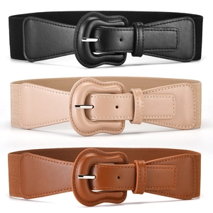 Women Wide Elastic Waist Belt PU Leather Pin Buckle Fashion Versatile Commuter Waist Cincher For Dresses
