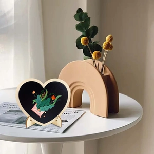 Heart-shaped PVC chalkboard with wooden stand and Happy Mother's Day floral design