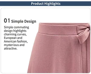 Detail of high waist knitted skirt featuring a side tie bow and fine knit texture