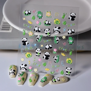 Nail Art Stickers Embossed Cute Cartoon Panda Bamboo Design Waterproof Manicure Decals Decoration For Women