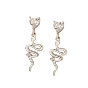 Boucles d'oreilles serpent en argent avec pierres en cœur et accents cristallins