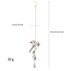 Detailed view of iridescent crystal butterfly suncatcher with 30cm length and 7cm width