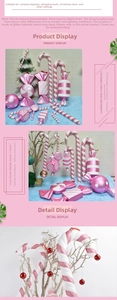 Macro detail of pink and white glitter Christmas candy cane and swirl lollipop ornaments