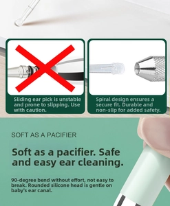 Detail view of baby ear wax remover with soft 90-degree flexible silicone spoon tip