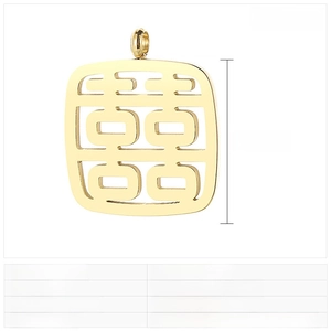 Detailed view of golden stainless steel hollow Double Happiness pendant with dimensions