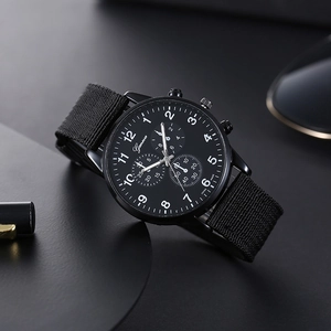 Fashion Men Quartz Watch With Nylon Woven Strap Alloy Case Large Numbers Sporty Casual Minimalist Wristwatch For Daily Use