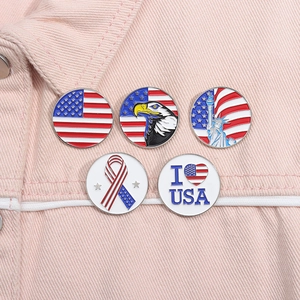 Round Enamel Brooch Pin Zinc Alloy US Flag Statue Of Liberty Patriotic Badge For Clothing Backpack Decoration Unisex