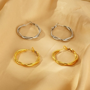 French Style Twisted Hoop Earrings Stainless Steel Braided Round Circle Minimalist Fashion Jewelry For Women