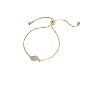 Adjustable 14K gold plated box chain bracelet with raw purple crystal and zircon charms