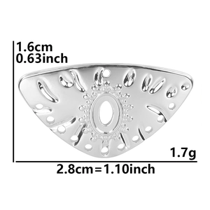 Detailed view of silver stainless steel eye charm with sunburst pattern and dimensions