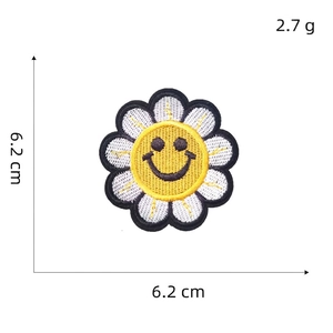 Cute sunflower embroidery patch with smiling face 6.2cm diy iron-on applique for clothes