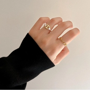 925 silver gold-plated twisted rings set featuring classic anchor chain and link designs