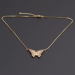 Gold-plated butterfly pendant necklace with micro-paved multi-color cubic zirconia stones