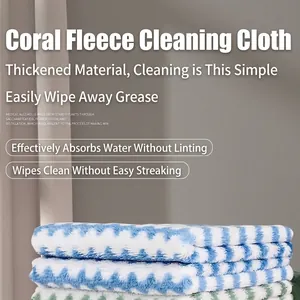 Thick coral fleece rainbow kitchen cleaning cloths with absorbent zig-zag microfiber texture